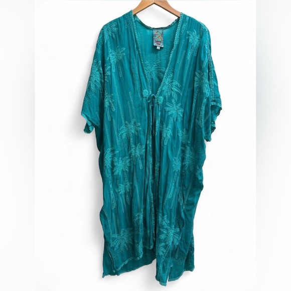 Johnny Was Palm Georgia Kimono Turquoise Teal Embroidered Long duster Jacket O/S - Picture 2 of 8